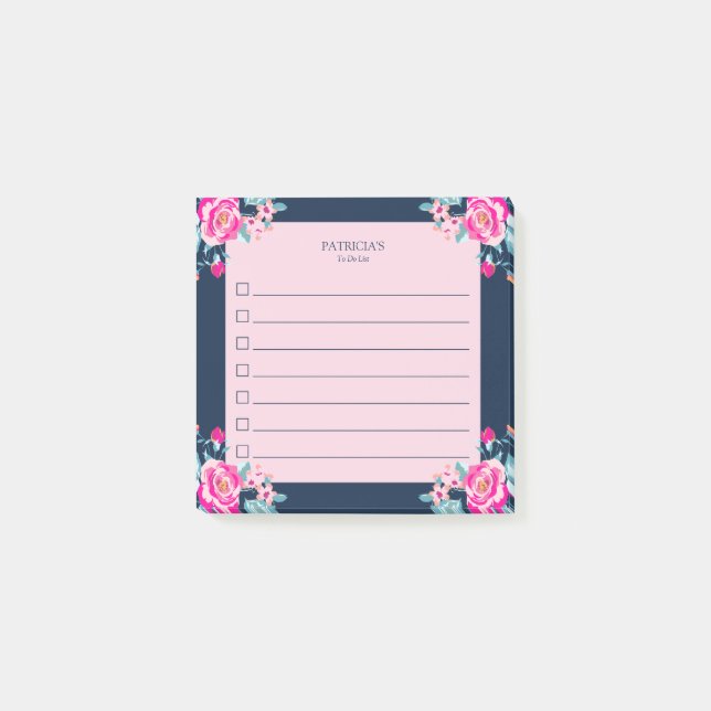 Hot Pink Roses Floral To-Do List Post-it Notes (Front)