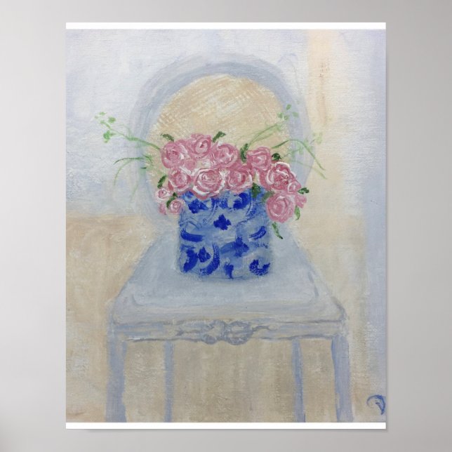 Hot Pink Roses Ginger Jar  Art Print (Front)
