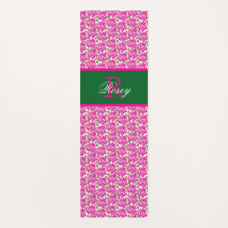 Hot Pink Roses Girly Personalised Name Monogram  Yoga Mat