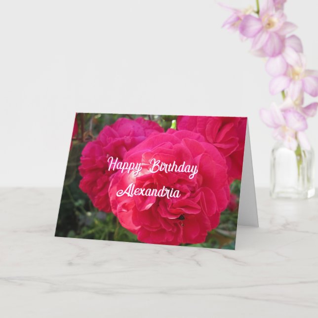 Hot Pink Roses - Personalized Birthday Card (Orchid)
