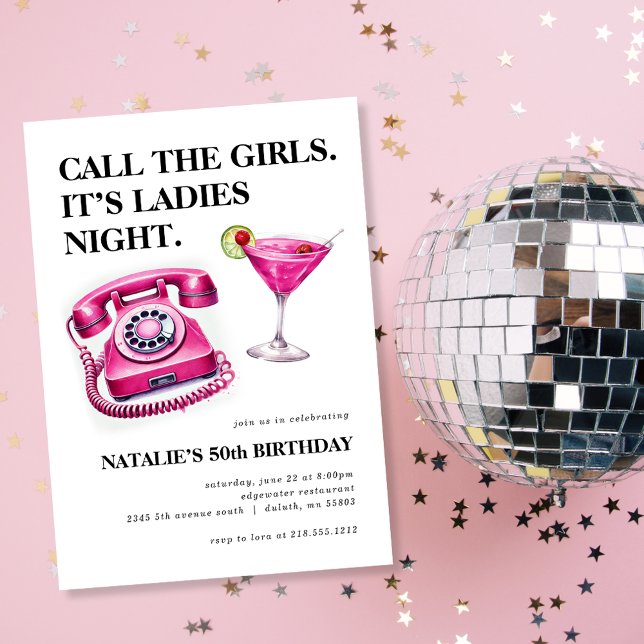 Hot Pink Rotary Phone Call the Girls Birthday Invitation (Hot Pink Rotary Phone Call the Girls Birthday Invitation)