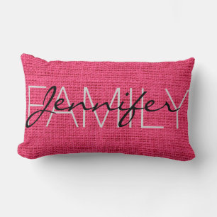 Hot Pink Rustic Burlap Monogram Lumbar Cushion