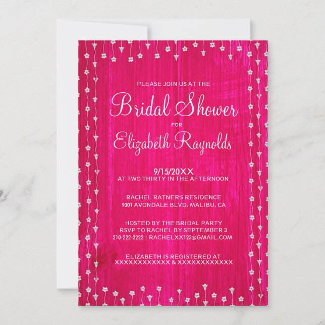Hot Pink Rustic Country Bridal Shower Invitations (Front)