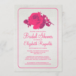 Hot Pink Rustic Floral/Flower Bridal Shower Invite