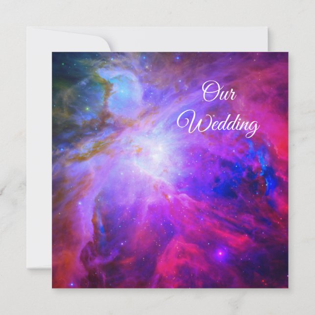 Hot Pink Sapphire Blue Orion Nebula Cosmic Wedding Invitation (Back)