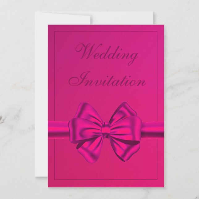 Hot Pink Satin Bow  – Wedding Invitation (Front)