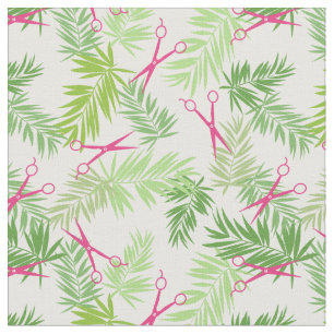 Hot Pink Scissors Green Palm Fronds Fabric