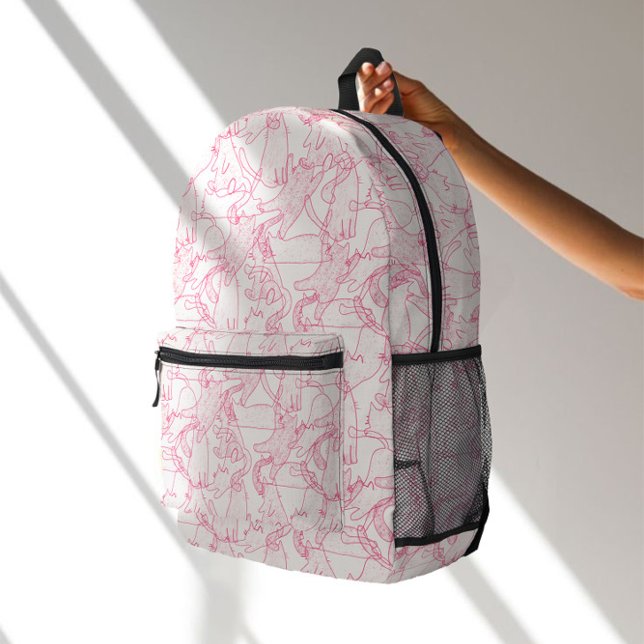 Hot Pink Scribble Cats – modern cute Pattern Printed Backpack (Creator Uploaded)