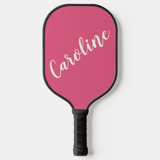 Hot Pink Script Custom Name Minimalist Women Pickleball Paddle (Front)