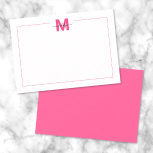 Hot Pink Script Minimalist Monogram Card