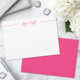 Hot Pink Script Name Monogram Card