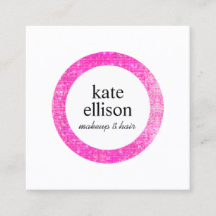 Hot Pink Sequin Cosmetologist Beauty Salon White Square Business Card