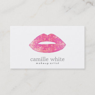 Hot Pink Sequin Lips Beauty Business Card