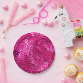 Hot Pink Sequin Paper Plate