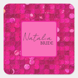 Hot Pink Sequin  Square Sticker