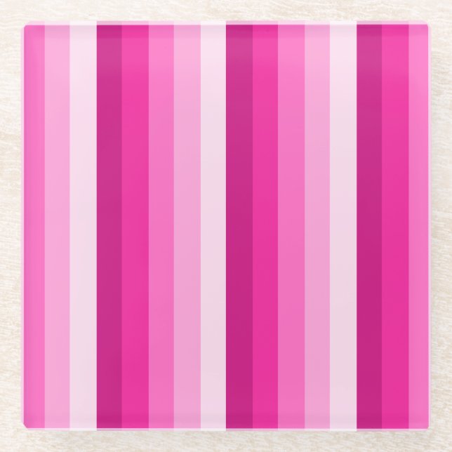 Hot pink shadow stripes glass coaster (Front)