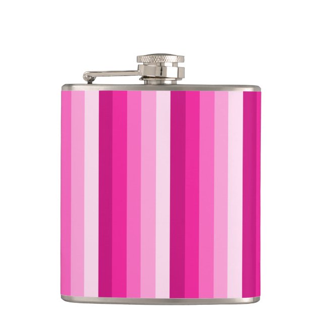 Hot pink shadow stripes hip flask (Front)