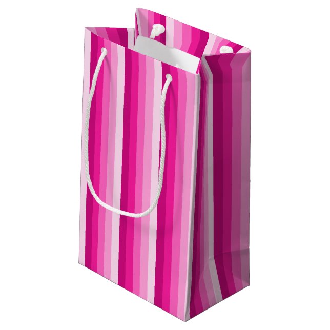 Hot pink shadow stripes small gift bag (Back Angled)