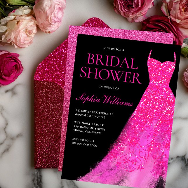 Hot Pink Shimmer Dress Bridal Shower Invitation (Creator Uploaded)