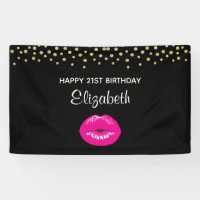 Hot Pink Shiny Lips on Black Birthday