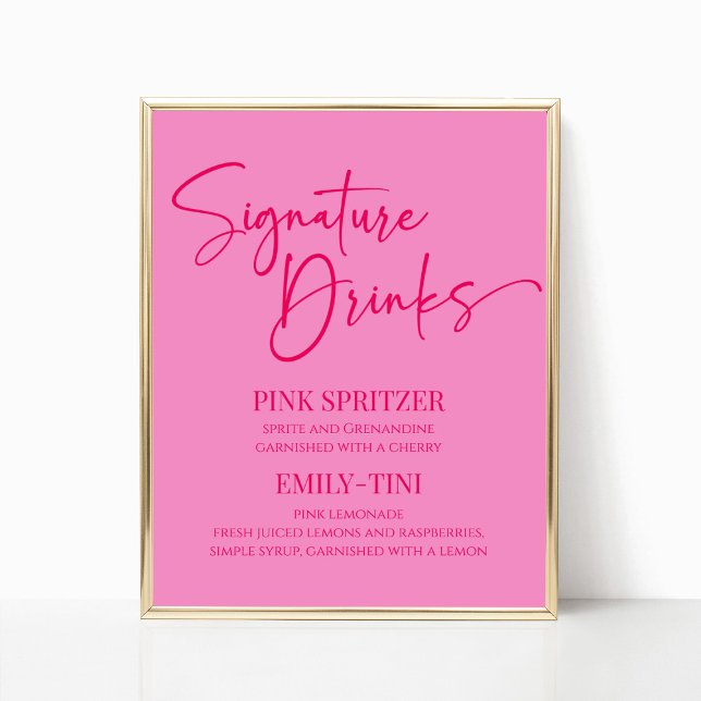 Hot Pink Signature Drinks Party Sign (Creator Uploaded)