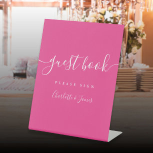 Hot Pink Signature Script Guest Book Pedestal Sign