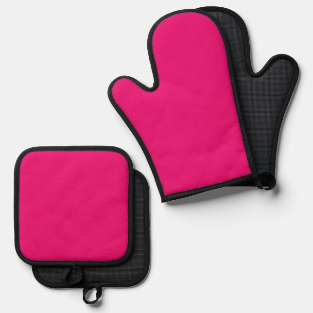 Hot Pink silicone oven mitts pot holder sets Oven Mitt & Pot Holder Set (Front/Back)