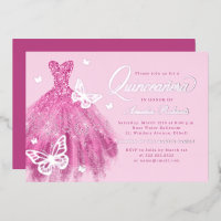 Hot Pink Silver Butterfly Dress Quinceanera 