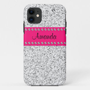 Hot Pink & Silver Glitter BLING iPhone 5 case