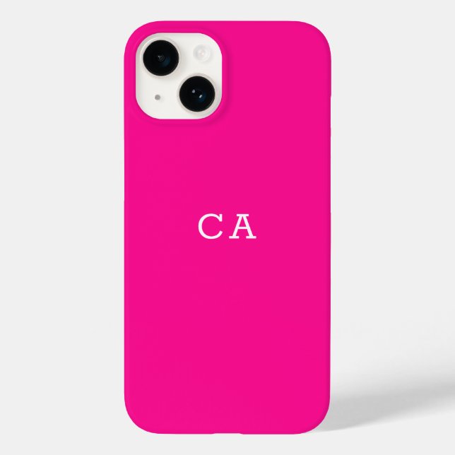Hot Pink Simple Stylish Monogram Case-Mate iPhone Case (Back)