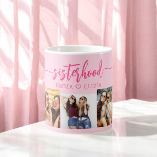Hot Pink Sisterhood Sisters 3 Photo Collage Coffee Mug