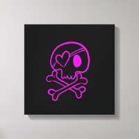 Hot Pink Skull and Crossbones on Black