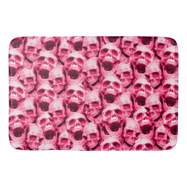 Hot Pink Skulls Bath Mat (Front)