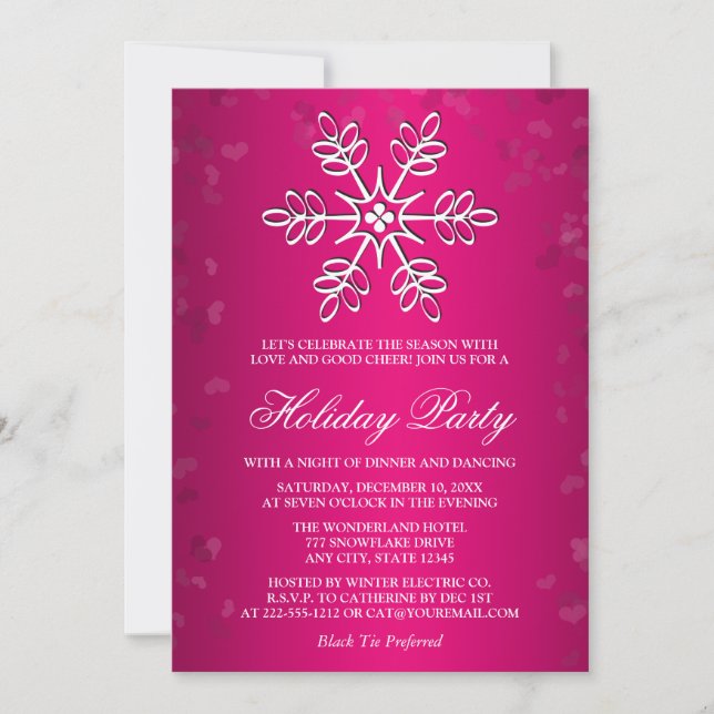 HOT PINK SNOWFLAKE HOLIDAY PARTY INVITATION (Front)