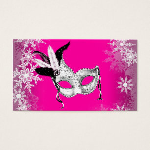 Hot Pink Snowflake Masquerade Party Cards