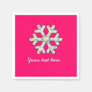 Hot Pink Snowflake Pink Christmas Napkin