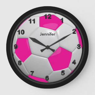 Hot Pink Soccer Ball Style Large Clock