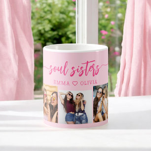 Hot Pink Soul Sisters 3 Photo Collage Keepsake Coffee Mug
