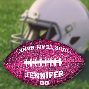 Hot pink sparkle faux glitter bling Your name Team Football