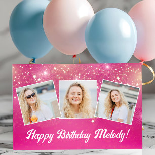 Hot Pink Sparkle Girls Photo Birthday Party Poster