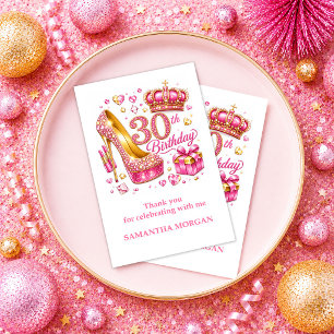 Hot Pink Sparkle Gold Confetti 30th Thank You Card