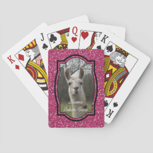Hot Pink Sparkle Llama Portrait Playing Cards