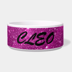 Hot Pink Sparkle Personalised Pet Food Water Bowl
