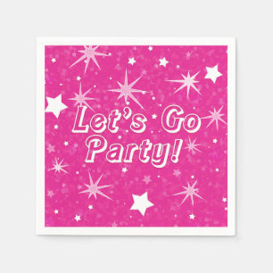 Hot Pink Sparkle Stars Let's Go Party Birthday Napkin