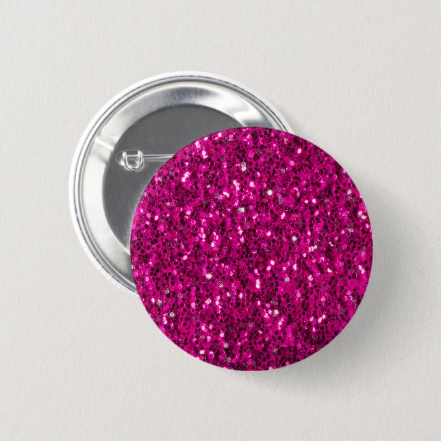 Hot pink sparkles faux glitter 6 cm round badge (Front & Back)