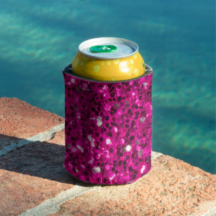 Hot pink sparkles faux glitter can cooler