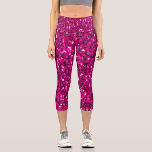 Hot pink sparkles faux glitter capri leggings