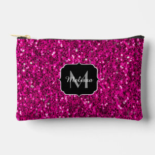 Hot pink sparkles faux glitter Custom Monogram Accessory Pouch