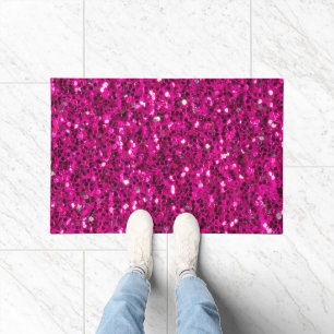 Hot pink sparkles faux glitter doormat