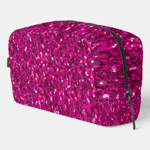 Hot pink sparkles faux glitter dopp kit